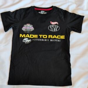 Hot Wheels Black T-shirt Youth Size Large Made to Race Speed Club Design